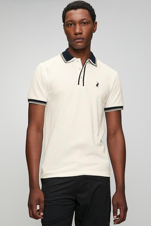 Mens tipped pique short sleeve golfer - white