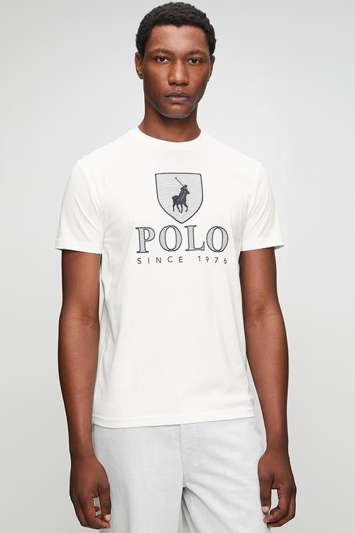 Mens crew neck printed short sleeve tee - white
