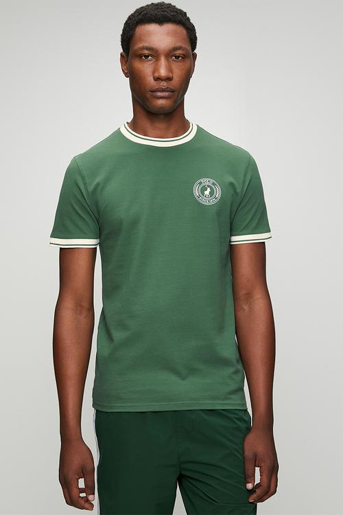 Mens sport short sleeve contrast rib tee - Green