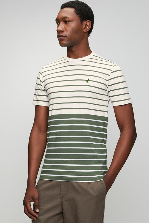Mens crew neck stripe y/d  short sleeve tee - khaki