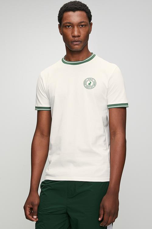 Mens sport short sleeve contrast rib tee - White
