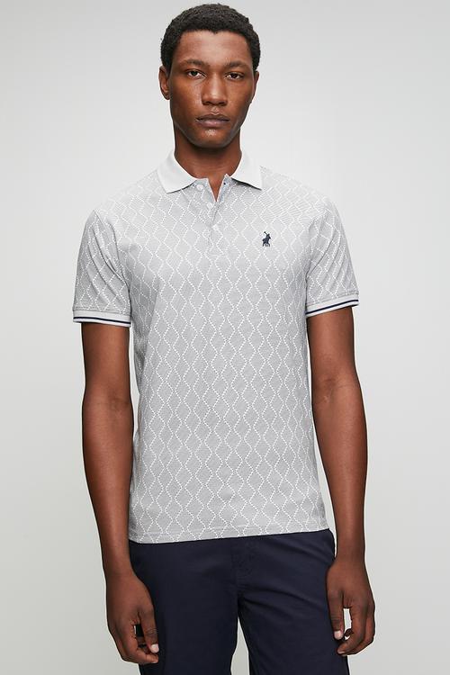 Mens geometric pima printed short sleeve golfer - grey
