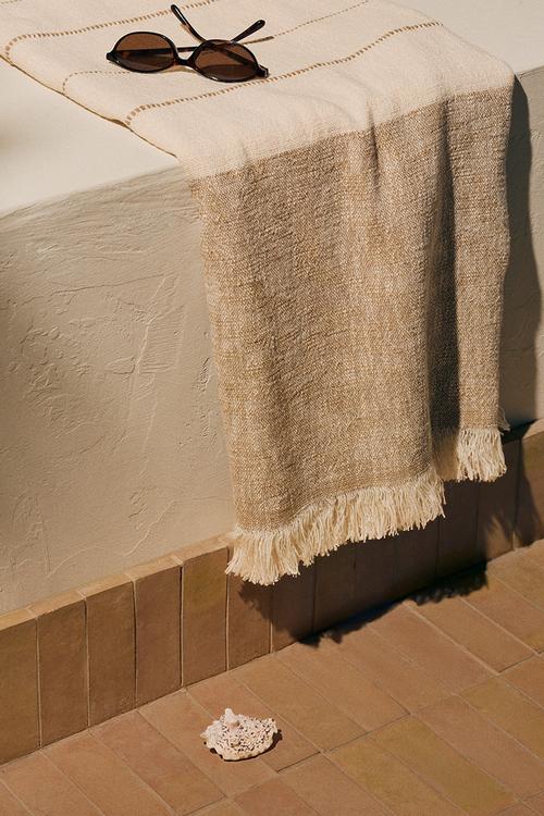 Linen-blend blanket - beige/cream