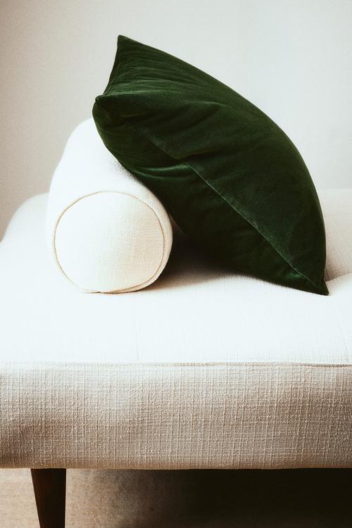 Cotton velvet cushion cover - dark green
