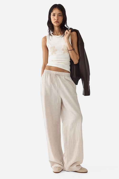 Linen-blend trousers - light beige