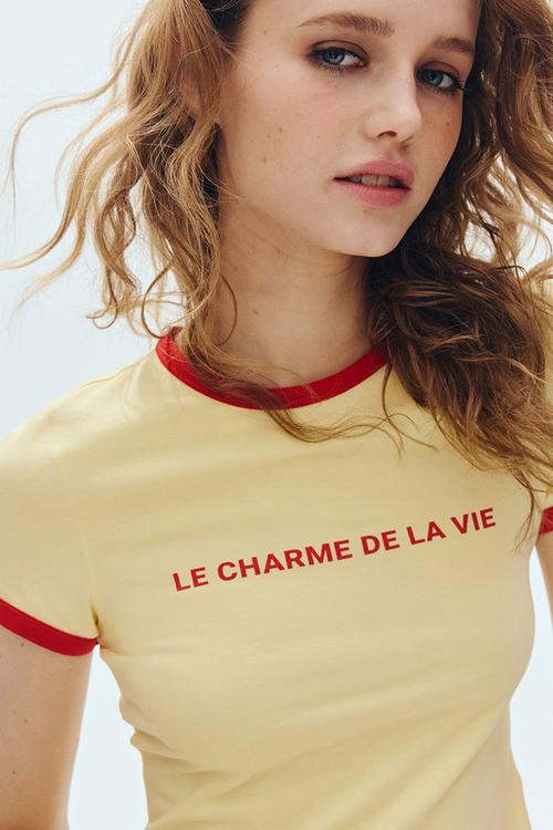 Fitted cotton t-shirt - light yellow/le charme