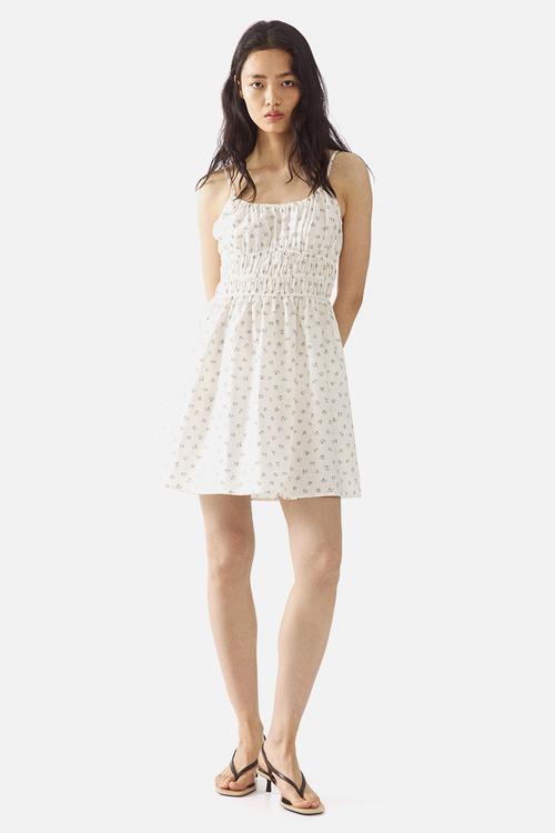 Tie-strap cotton dress - cream/floral