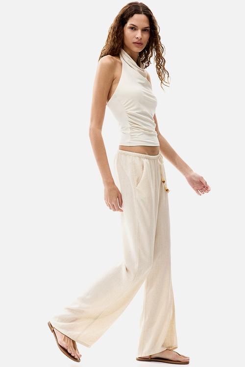 Linen-blend drawstring trousers - light beige