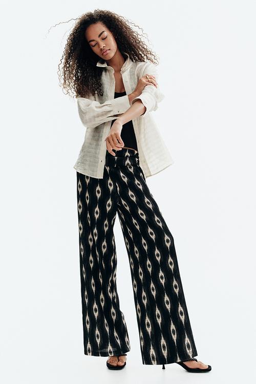 Wide gathered-waist trousers - black/patterned