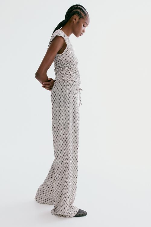 Textured jersey trousers - light beige/patterned