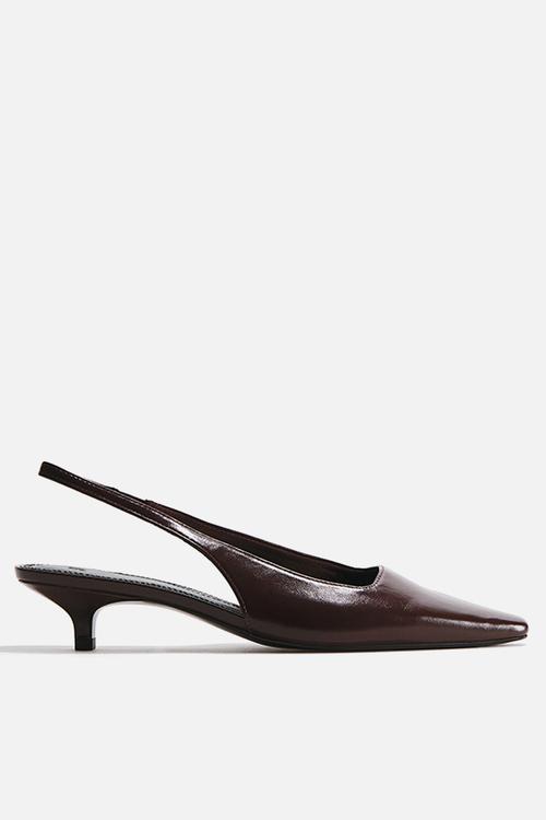 Kitten-heeled slingbacks - dark brown