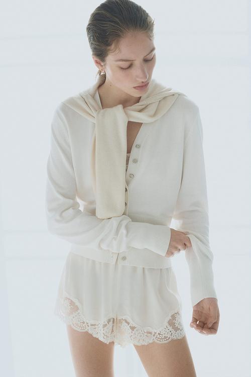 Fine-knit cardigan - white