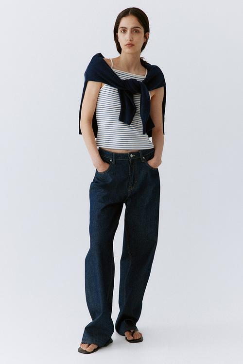 Ribbed strappy top - light blue/striped