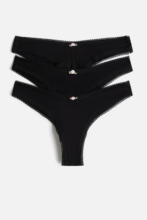 3-pack cotton brazilian briefs - black