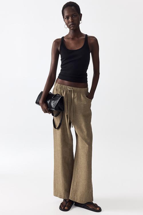 Straight drawstring trousers - dark beige
