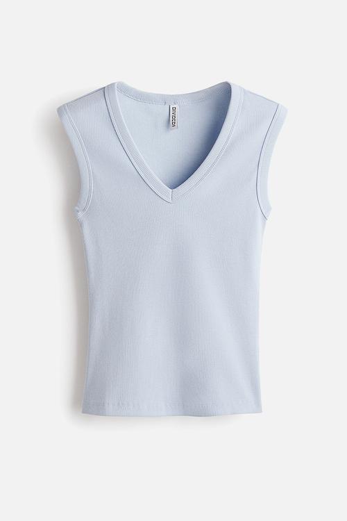 Ribbed v-neck vest top - light blue