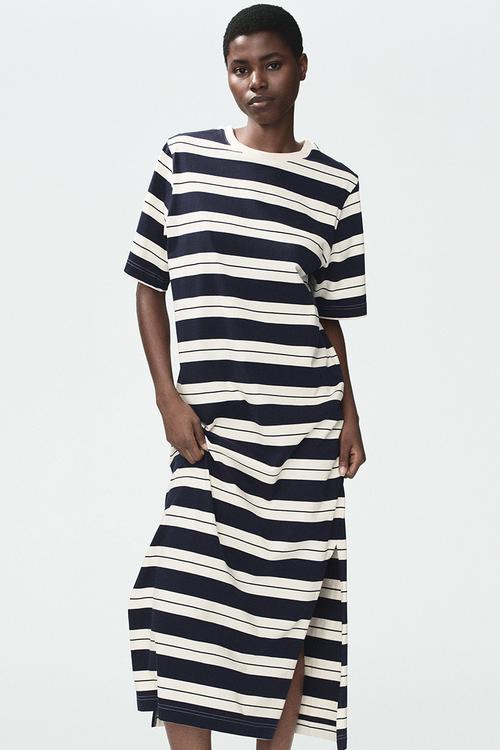 Long T-shirt dress - navy blue/striped