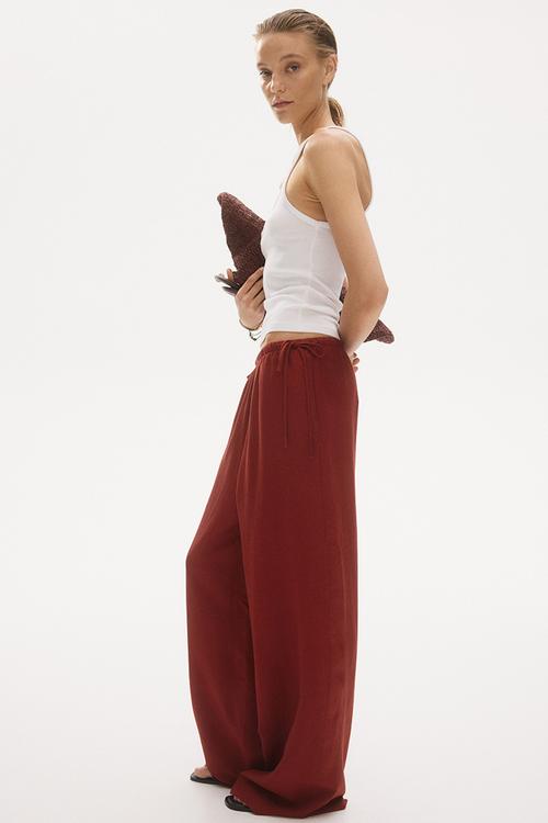 Linen-blend drawstring trousers - brick red