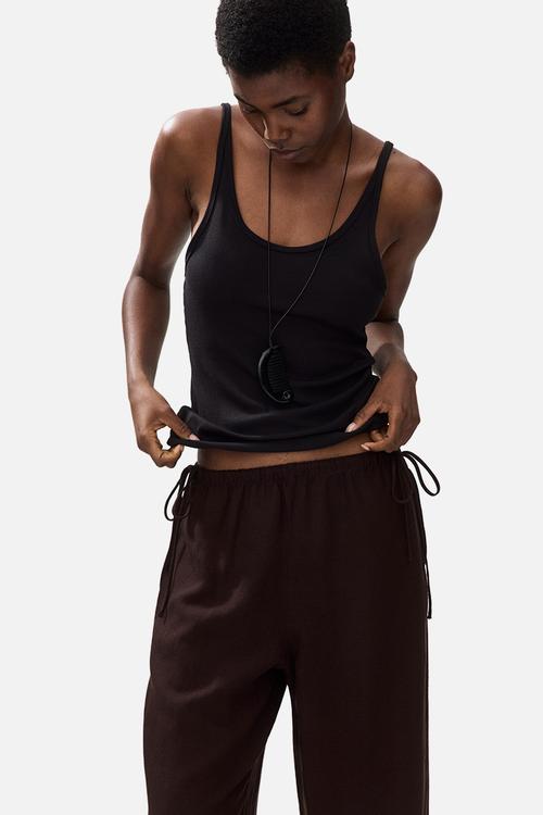 Linen-blend drawstring trousers - dark brown
