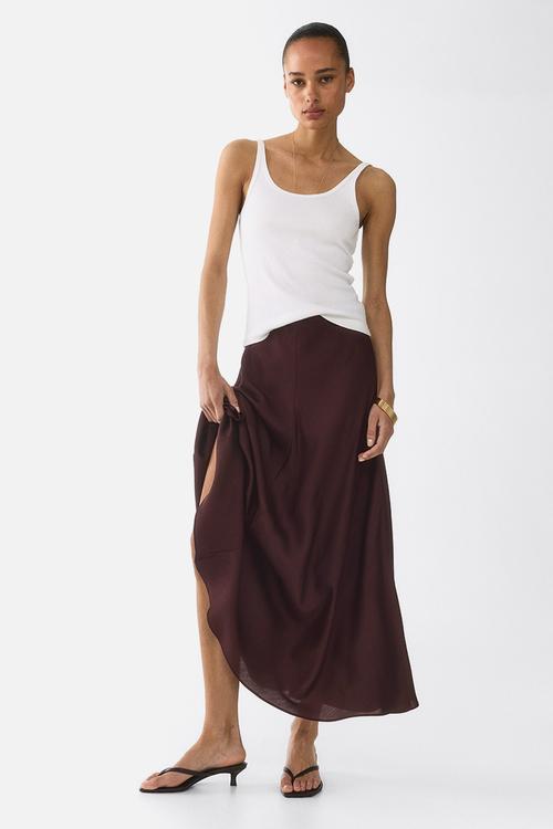 Viscose-blend maxi skirt - dark brown