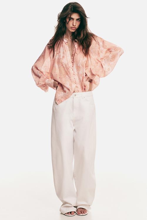 Oversized lyocell blouse - light pink/paisley pattern