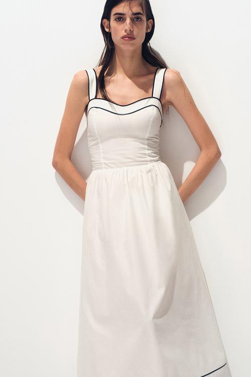 Flared-skirt cotton dress - white