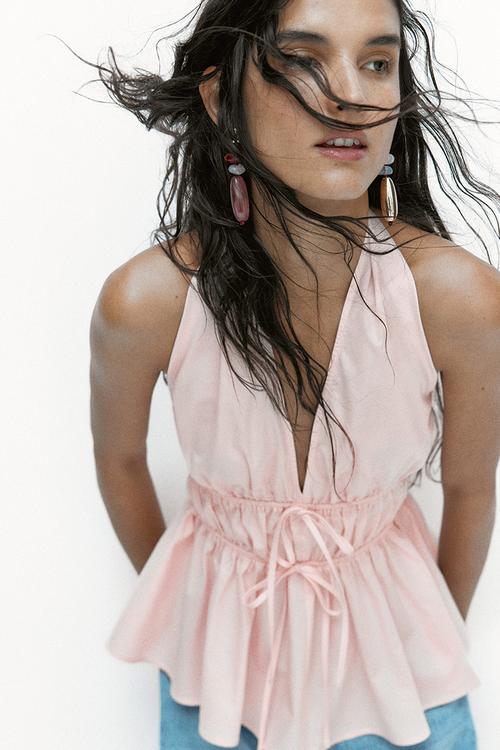 Peplum halterneck top - light pink