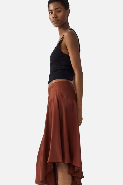 Asymmetric viscose skirt - rust brown