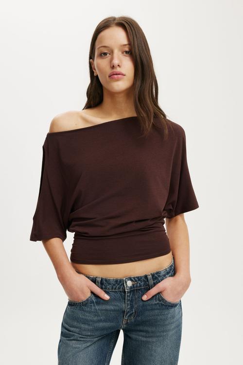 Cold Shoulder Short Sleeve - Dark Oak