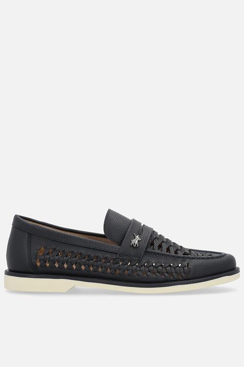 Leather Braided Boat Shoe - Navy