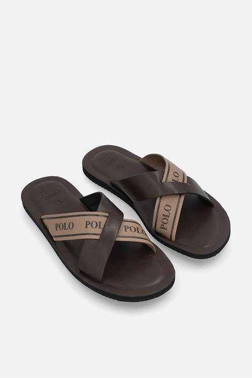 Cross Logo Leather Sandal - Taupe