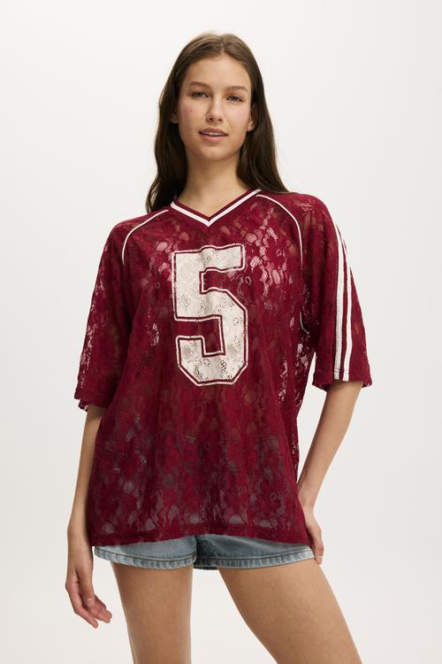 The Raglan Graphic Jersey Tee - 5/Cherrywood