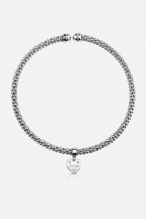 Spin Me Around Big Heart Charm Choker - Silver