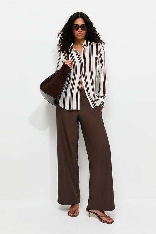Felix pvl pull on wide leg trousers - brown