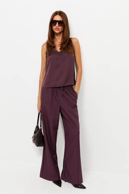 Felix pvl pull on wide leg trousers - dark burgundy