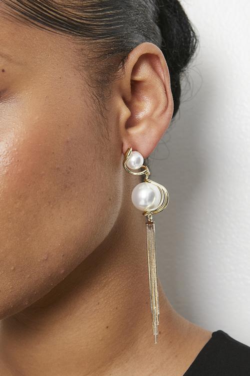 Macy Drop Pearl Fringe Earrings - Gold