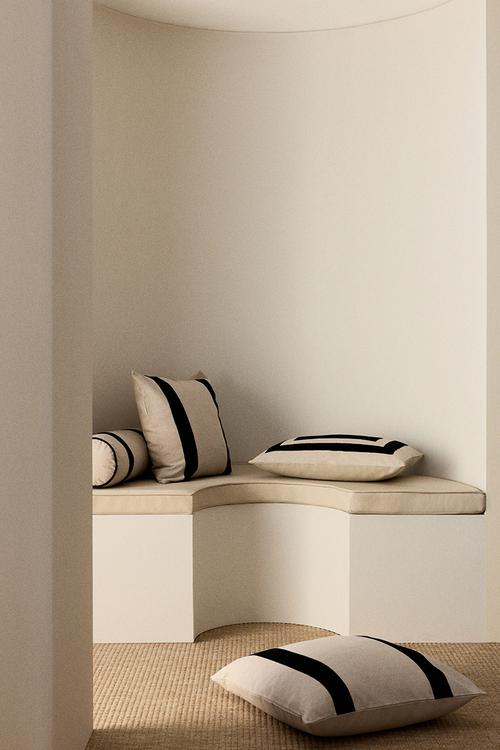 Linen-blend cushion cover - light beige/black