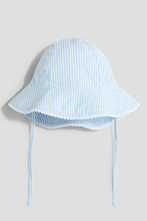 Patterned cotton sun hat - light blue/white striped