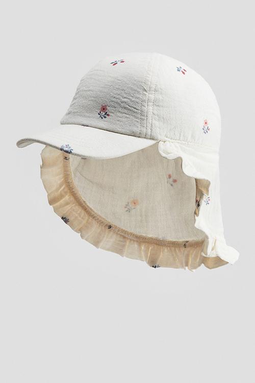Ear-detail muslin cap - white/floral