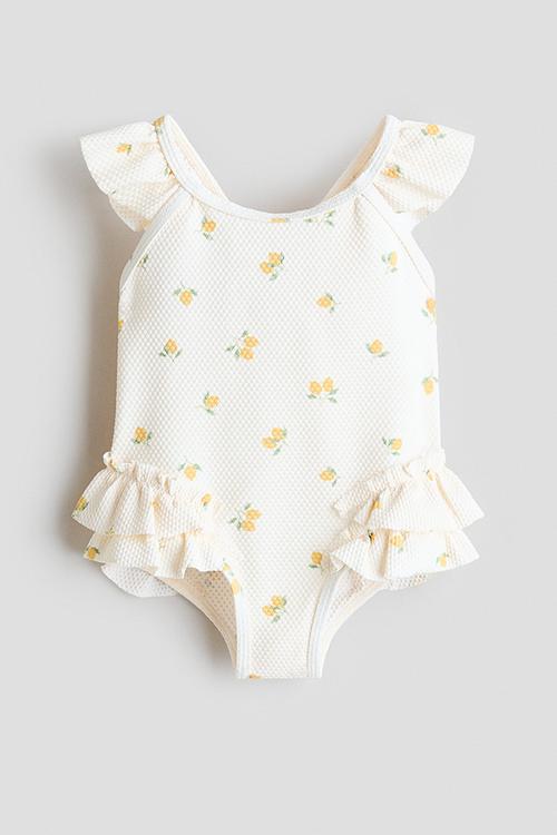 Flounce-trimmed swimsuit - white/lemons