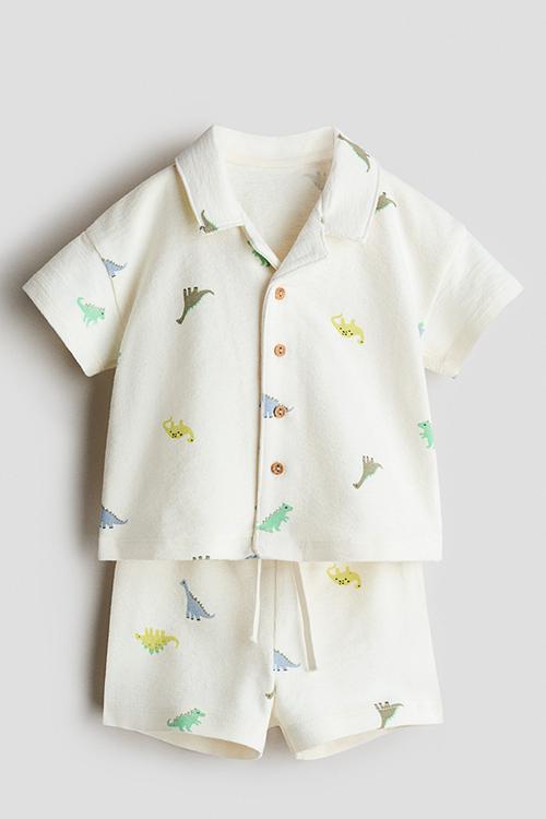 2-Piece cotton jersey set - white/dinosaurs