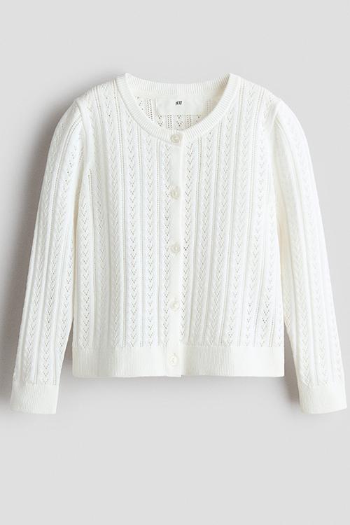 Pointelle-knit cotton cardigan - white
