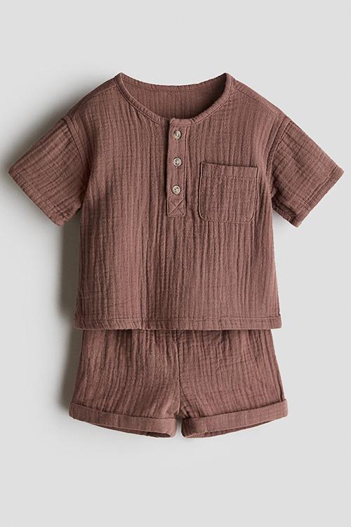 2-piece top and shorts set - brown