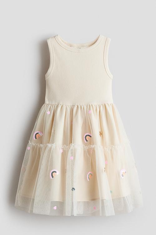 Tulle-skirt dress - cream/rainbows