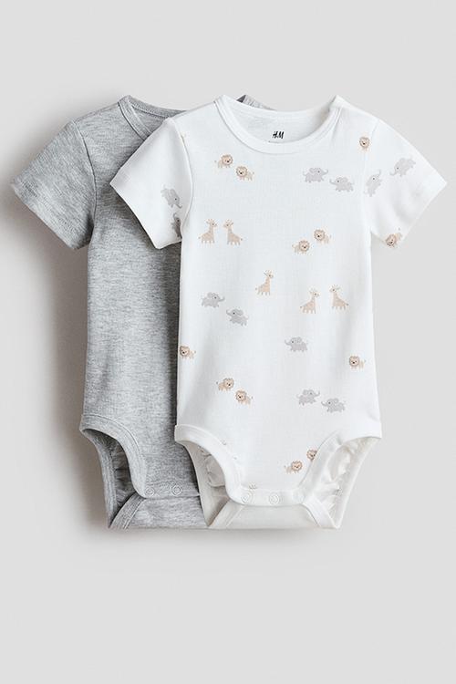2-Pack cotton bodysuits - light grey/animals