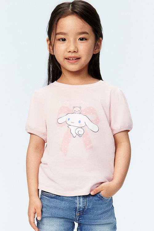 Printed puff-sleeved t-shirt - light pink/cinnamoroll