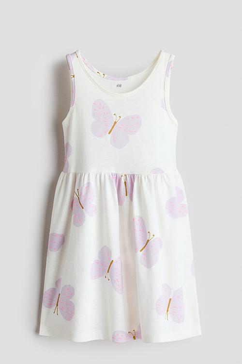 Patterned cotton dress - white/butterflies