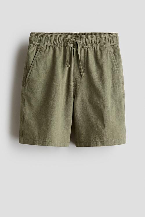 Linen-blend shorts - dark khaki green