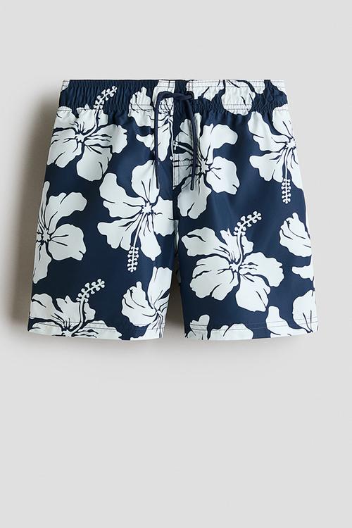 Printed swim shorts - navy blue/floral