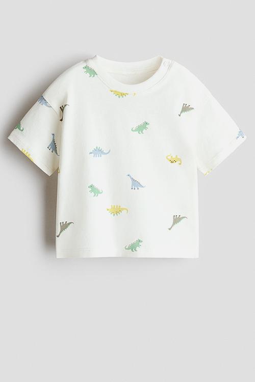 Printed cotton t-shirt - white/dinosaurs